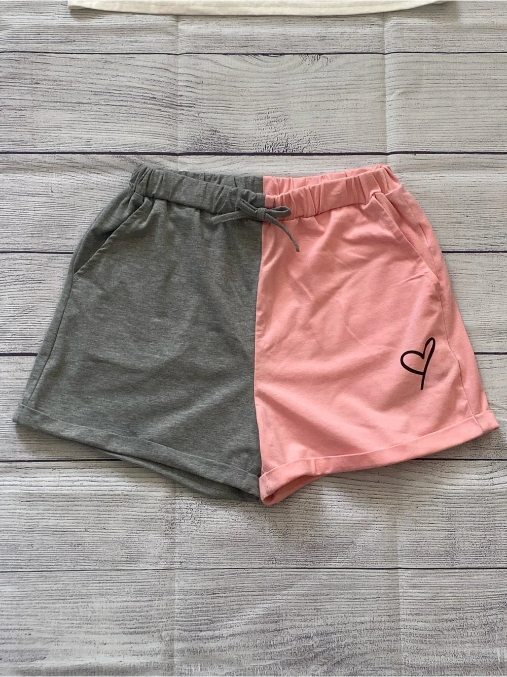 Girls  Colorblock Heart Lounge Shorts - Pink & Gray